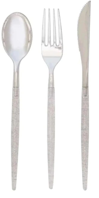 Chic Silver Glitter Plastic Cutlery Set