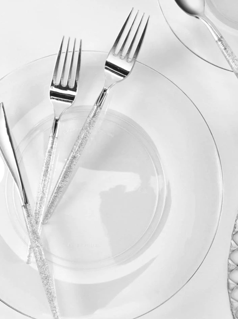 Chic Silver Glitter Plastic Cutlery Set