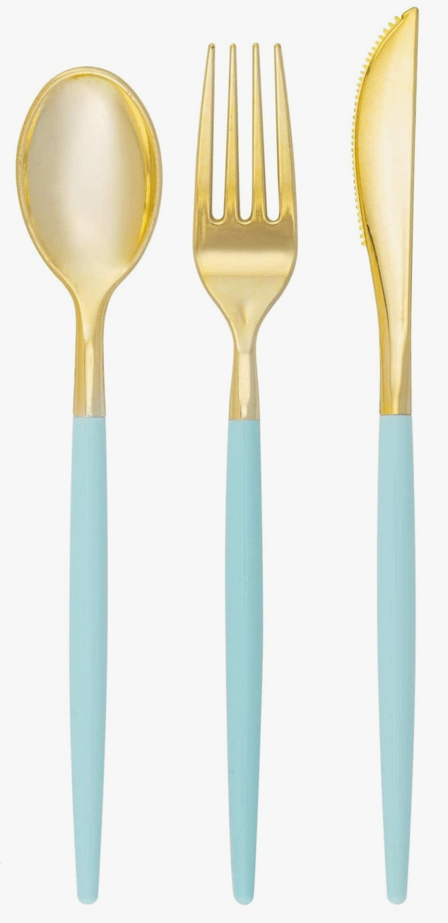 Chic Mint and Gold Plastic Cutlery Set