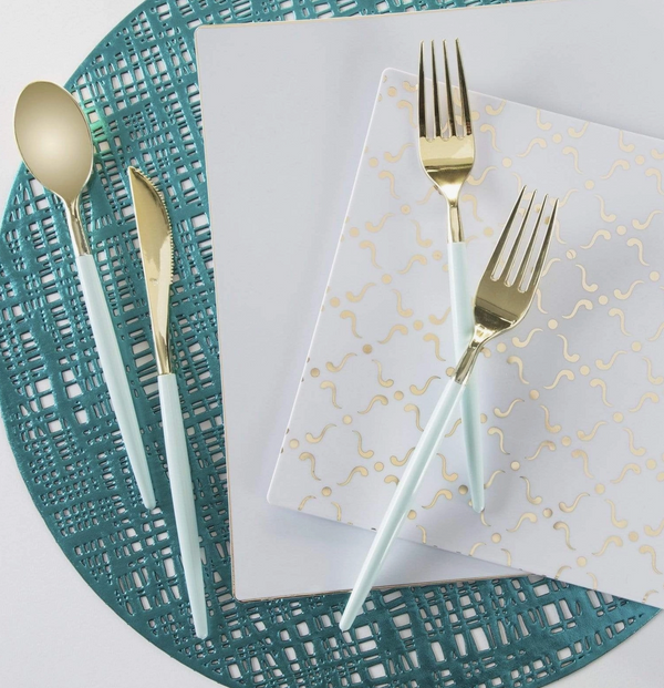 Chic Mint and Gold Plastic Cutlery Set