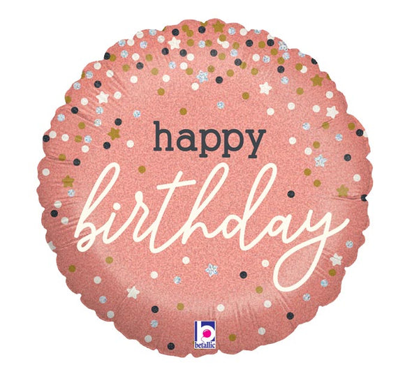 Pink Glitter Holographic Happy Birthday Balloon
