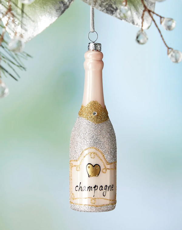 Silver Glitter Champagne Holiday Ornament