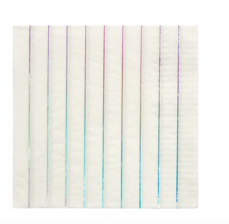 Silver Holographic Striped Dinner Napkins