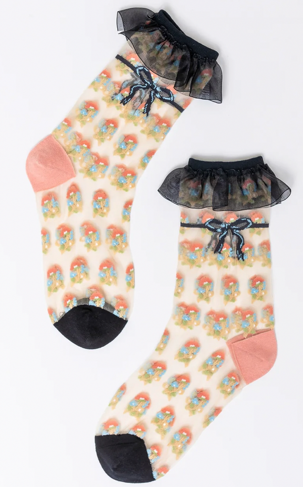 Sock Candy Repeat Floral Ruffle Sheer Socks