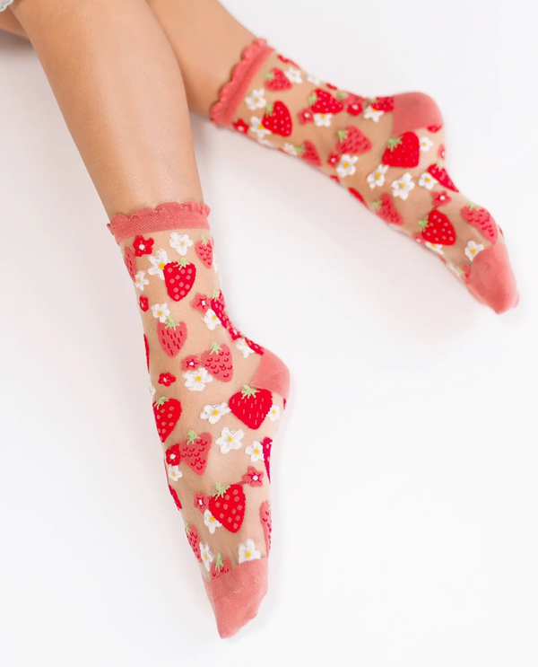 Sock Candy Strawberry Daisy Sheer Socks