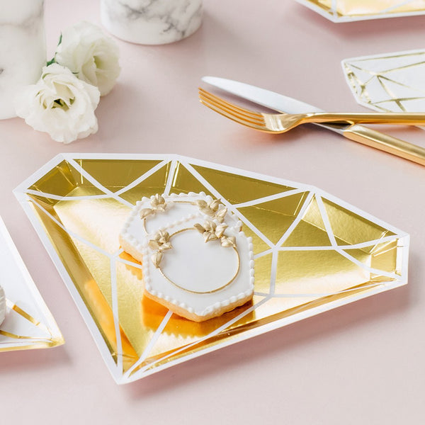 Large Diamond Disposable Paper Party Plates - Gold