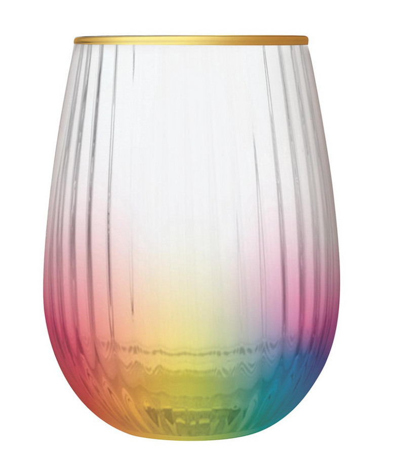 Beveled Stemless Wine Glass - Rainbow