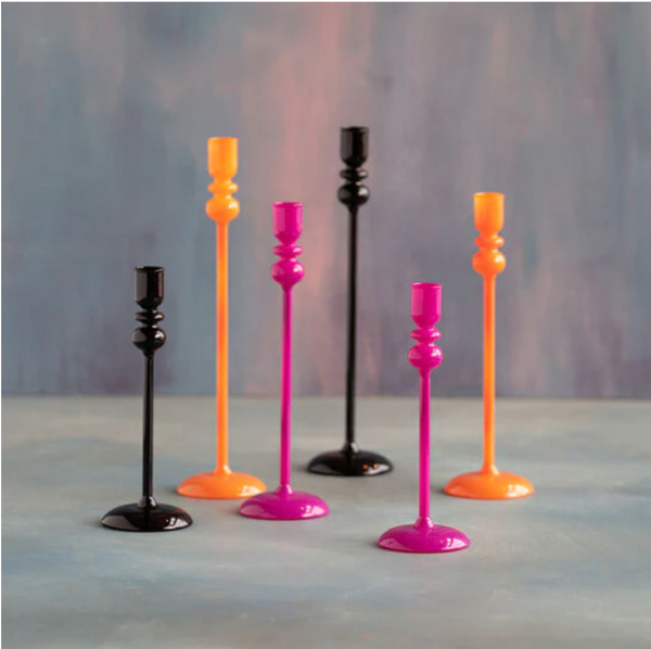 Glitterville Small Candlestick Holder -Pink 9"