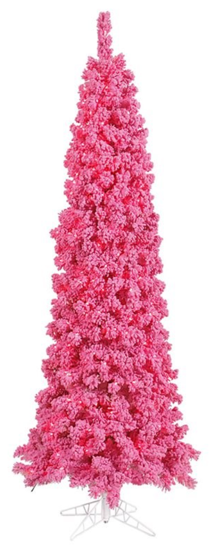 Flocked Pink Pencil Dural LED Christmas Tree