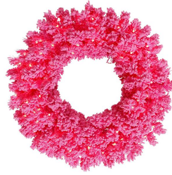 Flocked Pink Duralit LED Wreath