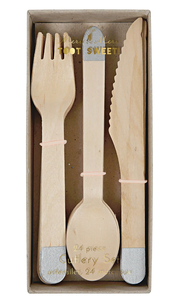 Silver Wooden Cutlery Set